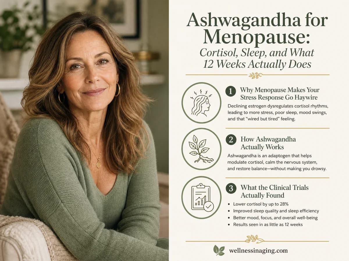 Ashwagandha for Menopause: Cortisol, Sleep, and What 12 Weeks Actually Does — infographic
