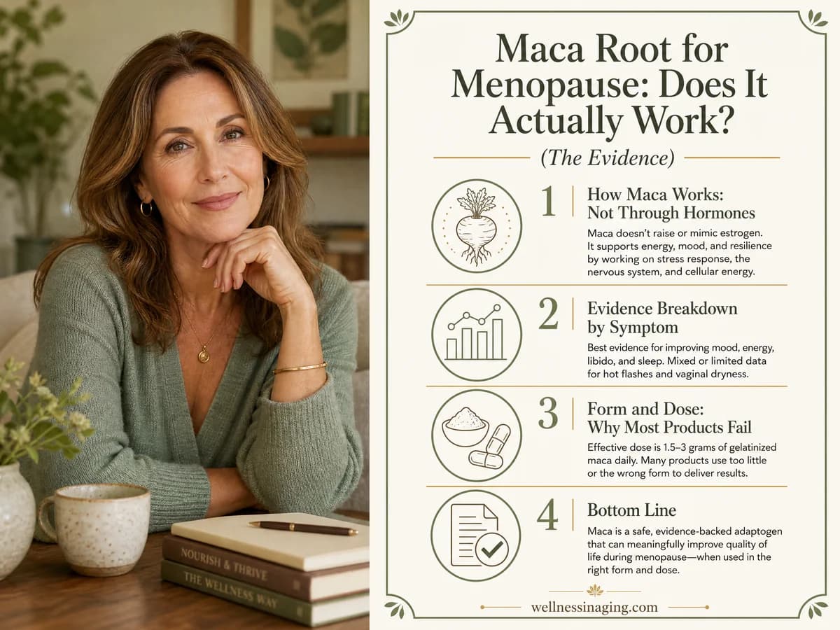 Maca Root for Menopause: Does It Actually Work? (The Evidence) — infographic